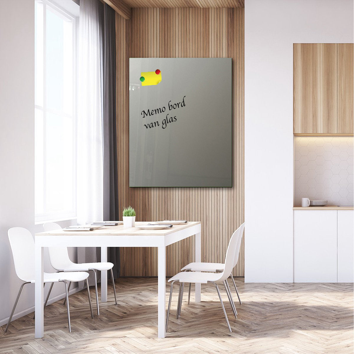 Whiteboard van glas - Magneetbord  - Diverse maten - Zilver metallic