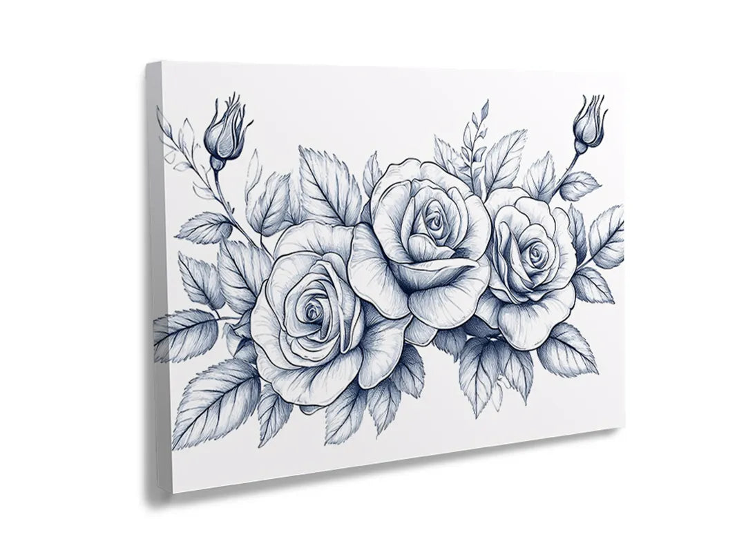 Metalen magneetbord met een blauwe rozenillustratie voor decoratie en memo's.