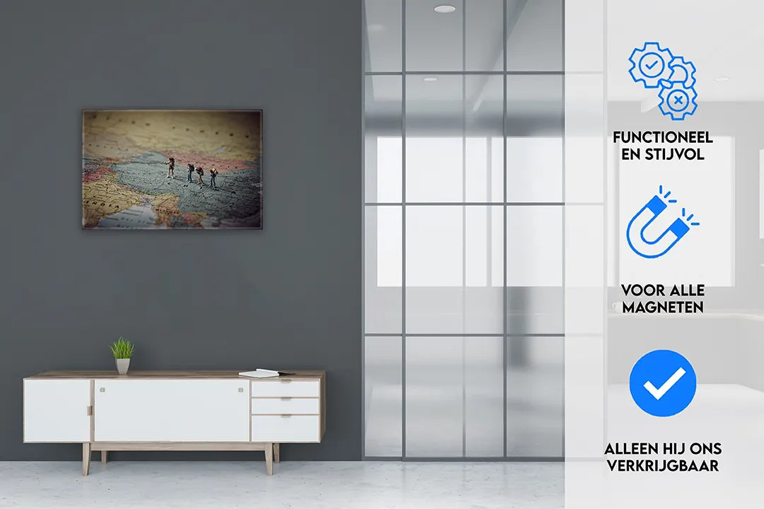 Metalen magneetbord met avontuurlijke reizigers – droog uitwisbaar & magnetisch