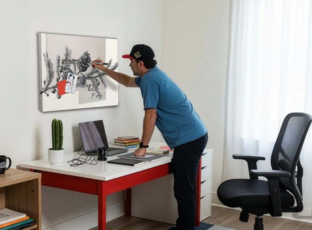 Metalen magneetbord met dennenappels en takken – droog uitwisbaar & magnetisch