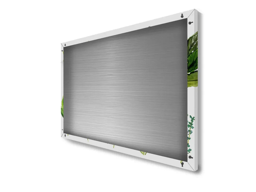 Stijlvol metaal magneetbord met groene kruidenillustraties – droog uitwisbaar & magnetisch