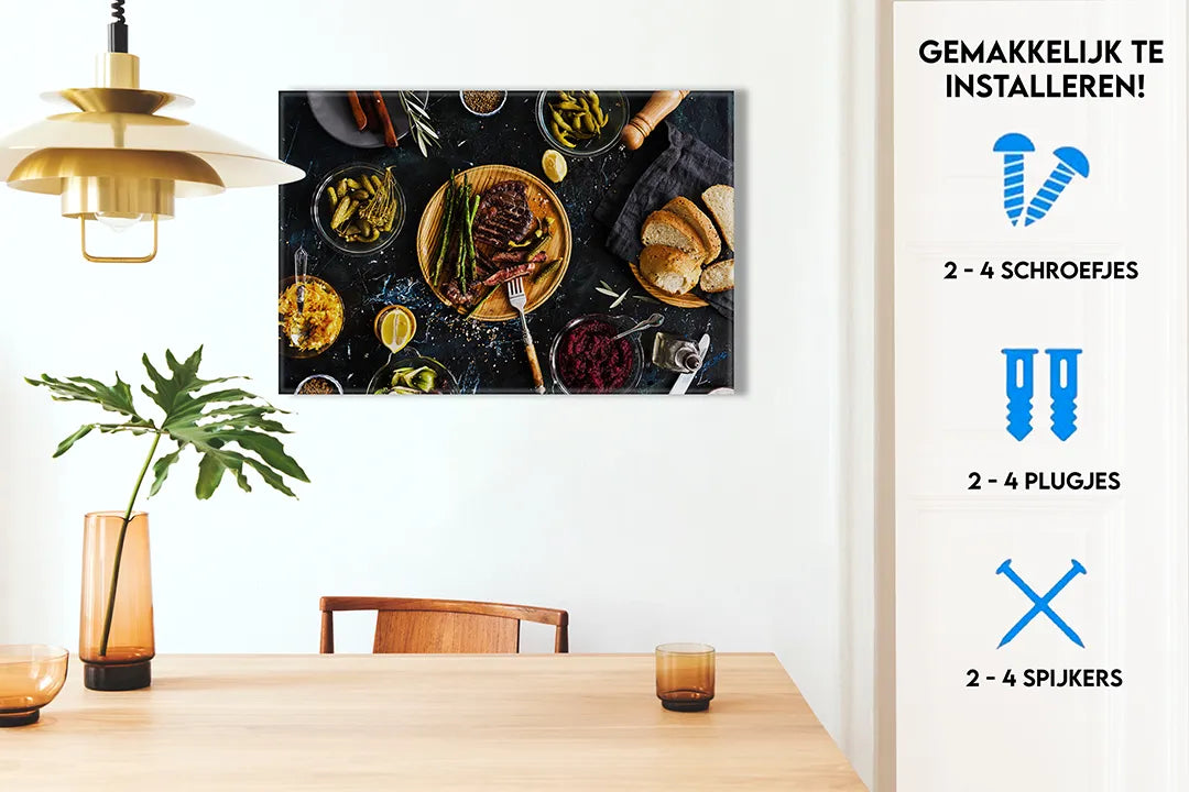 Metalen magneetbord met heerlijke eetarrangementen â€“ droog uitwisbaar & magnetisch