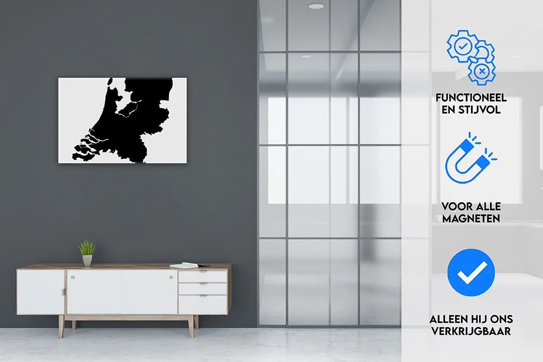 Metalen magneetbord met silhouet van Nederland – droog uitwisbaar & magnetisch