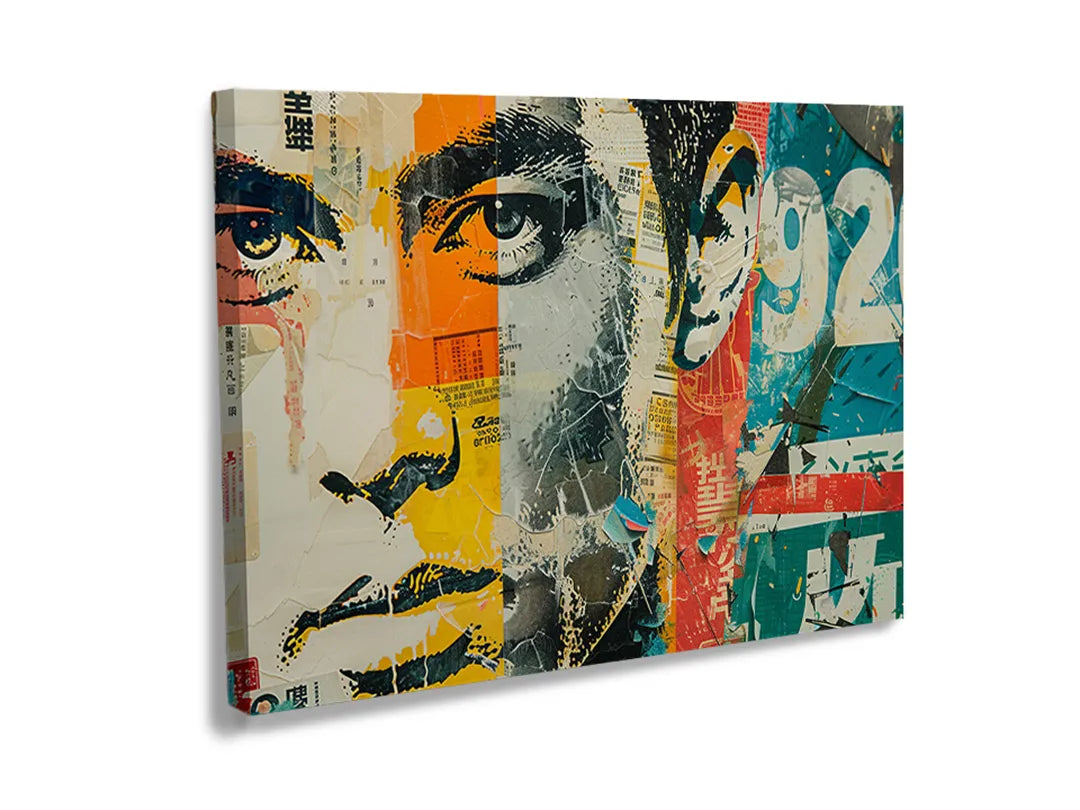 Metalen bord met abstracte kunstprint van een gezicht