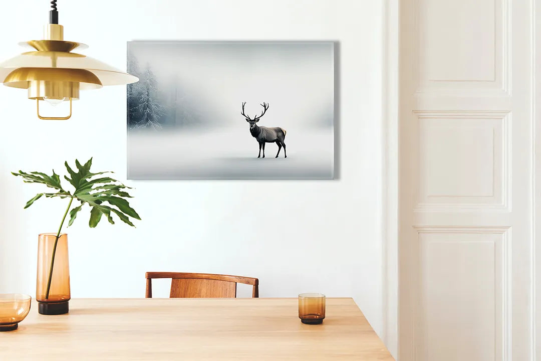 Metalen magneetbord met serene hert in mist - droog uitwisbaar & magnetisch