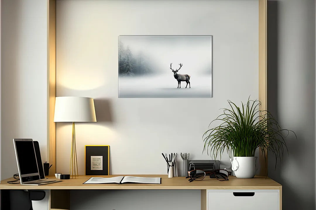 Metalen magneetbord met serene hert in mist - droog uitwisbaar & magnetisch