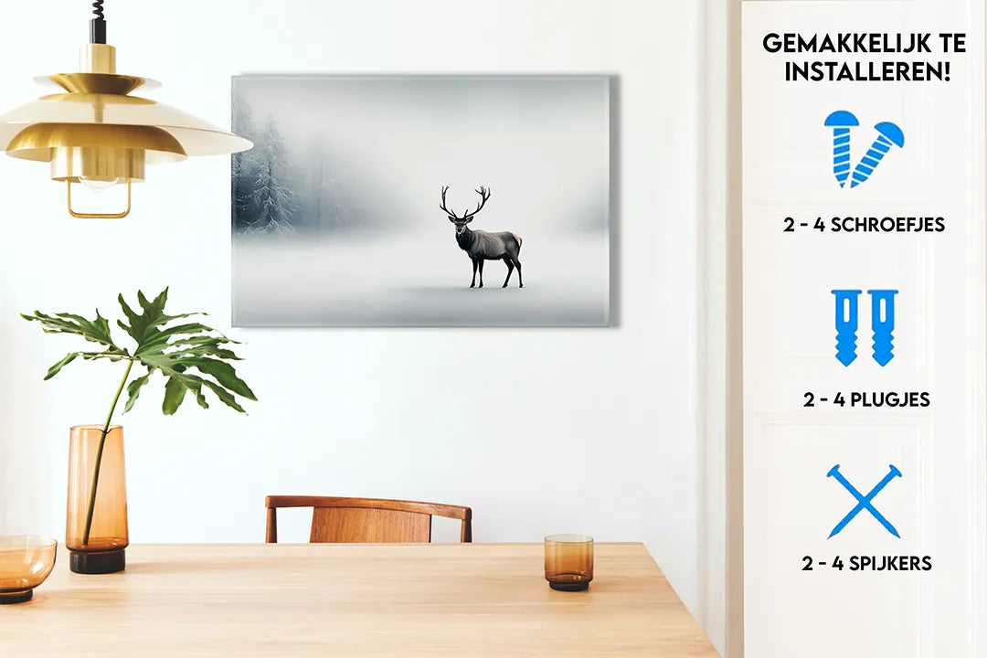 Metalen magneetbord met serene hert in mist - droog uitwisbaar & magnetisch