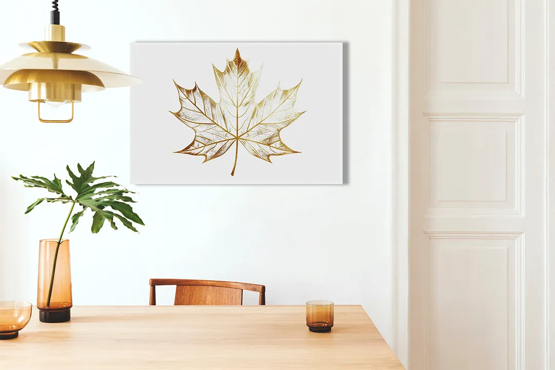 Gouden metalen magneetbord met esdoornblad - droog uitwisbaar & magnetisch