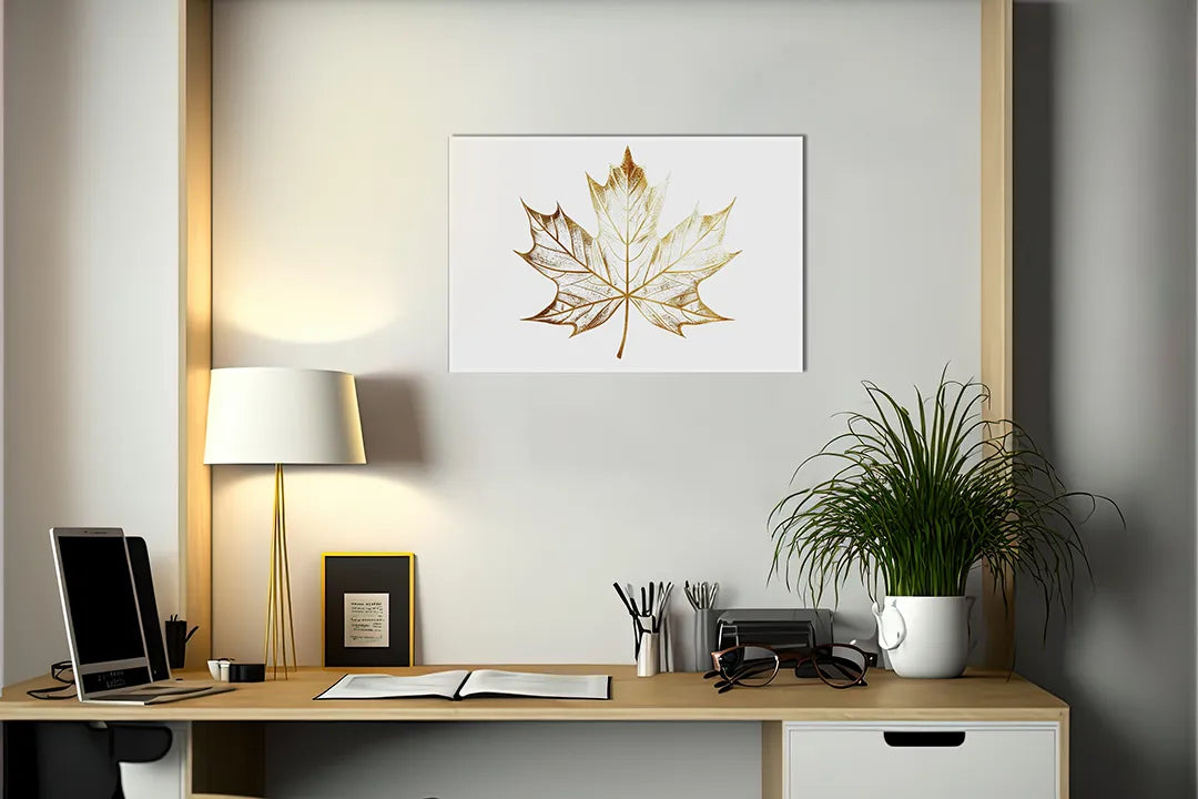 Gouden metalen magneetbord met esdoornblad - droog uitwisbaar & magnetisch