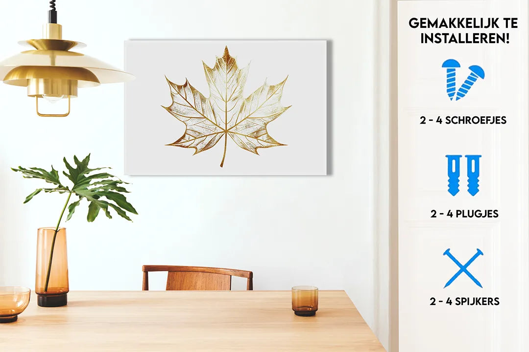 Gouden metalen magneetbord met esdoornblad - droog uitwisbaar & magnetisch