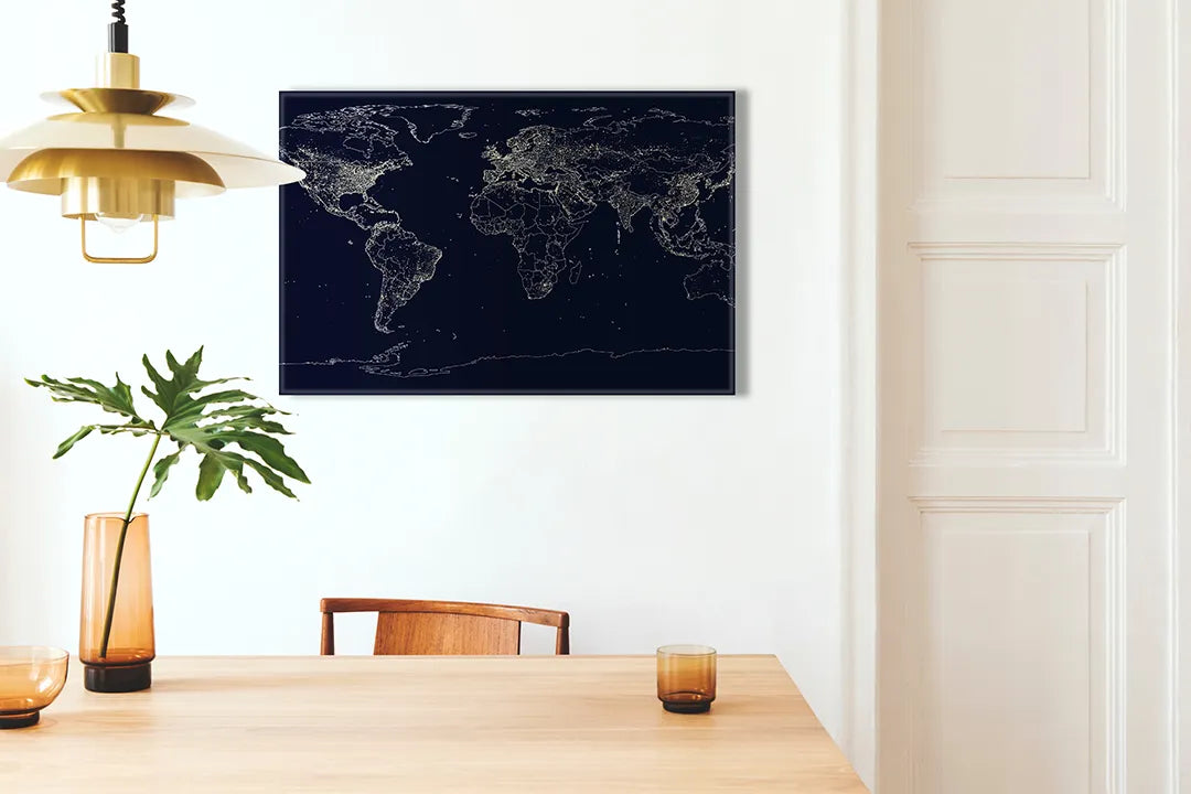Metalen magneetbord wereldkaart in sterrenlicht – droog uitwisbaar & magnetisch