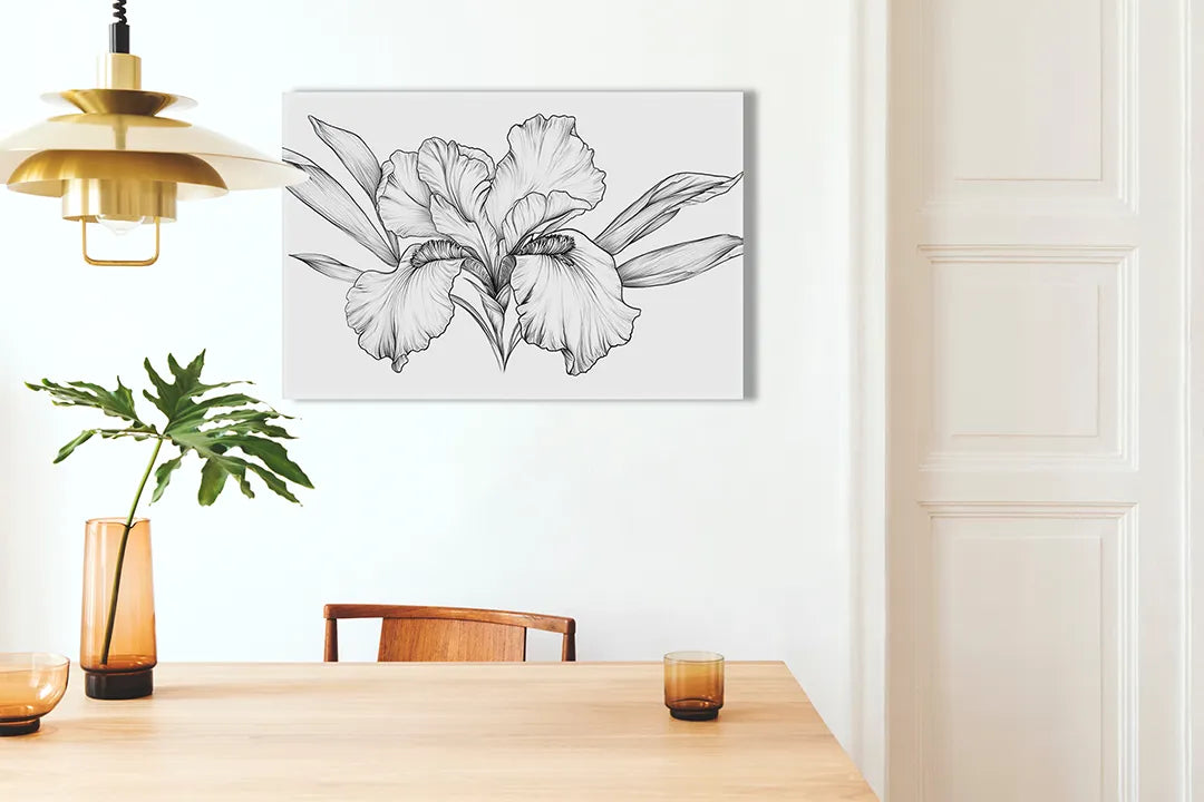 Metalen magneetbord met elegante iris bloemenillustratie - droog uitwisbaar & magnetisch