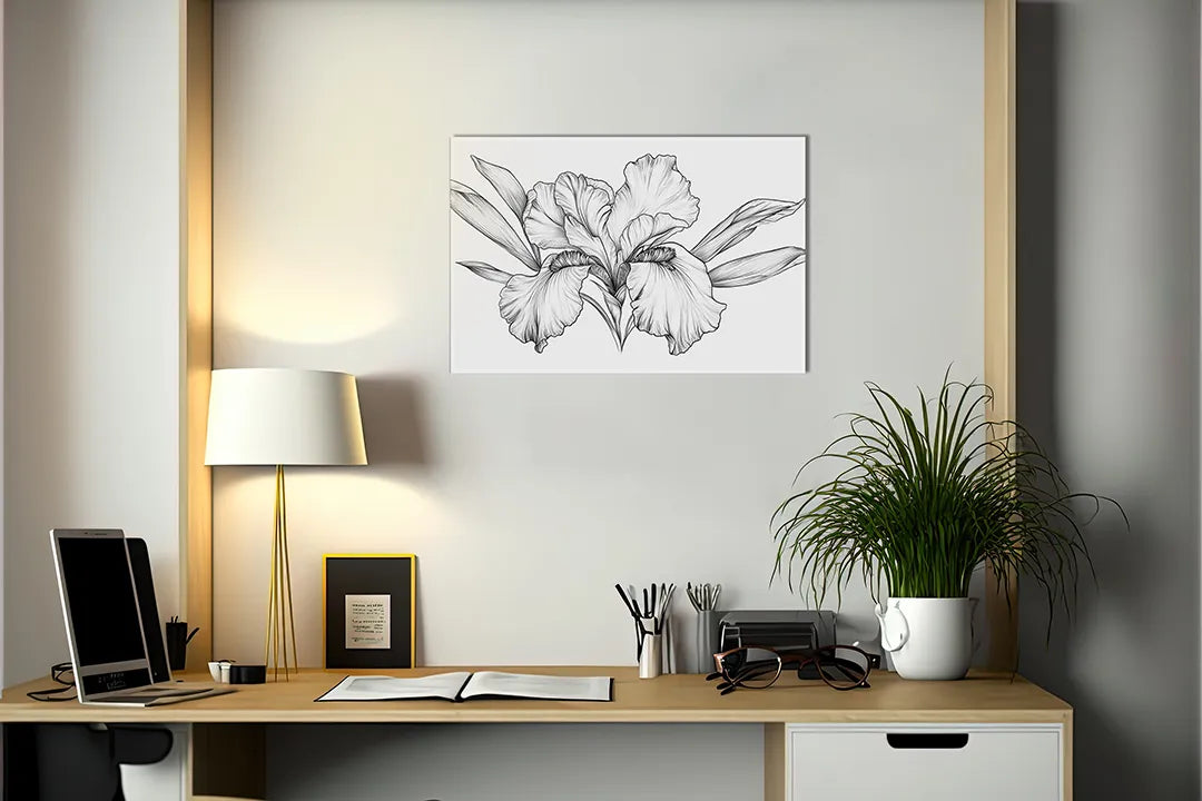 Metalen magneetbord met elegante iris bloemenillustratie - droog uitwisbaar & magnetisch
