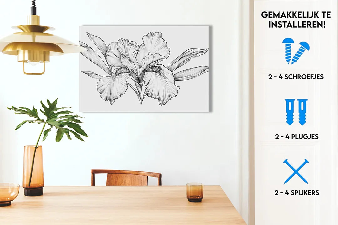 Metalen magneetbord met elegante iris bloemenillustratie - droog uitwisbaar & magnetisch
