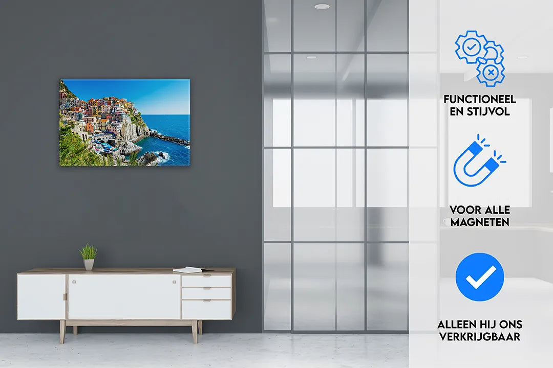 Metalen magneetbord met kleurrijk uitzicht op Cinque Terre - droog uitwisbaar & magnetisch