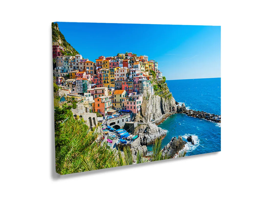 Metalen magneetbord met het uitzicht op de kleurrijke huizen in Cinque Terre