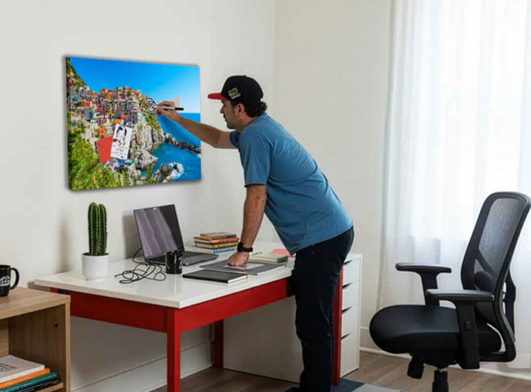 Metalen magneetbord met kleurrijk uitzicht op Cinque Terre - droog uitwisbaar & magnetisch