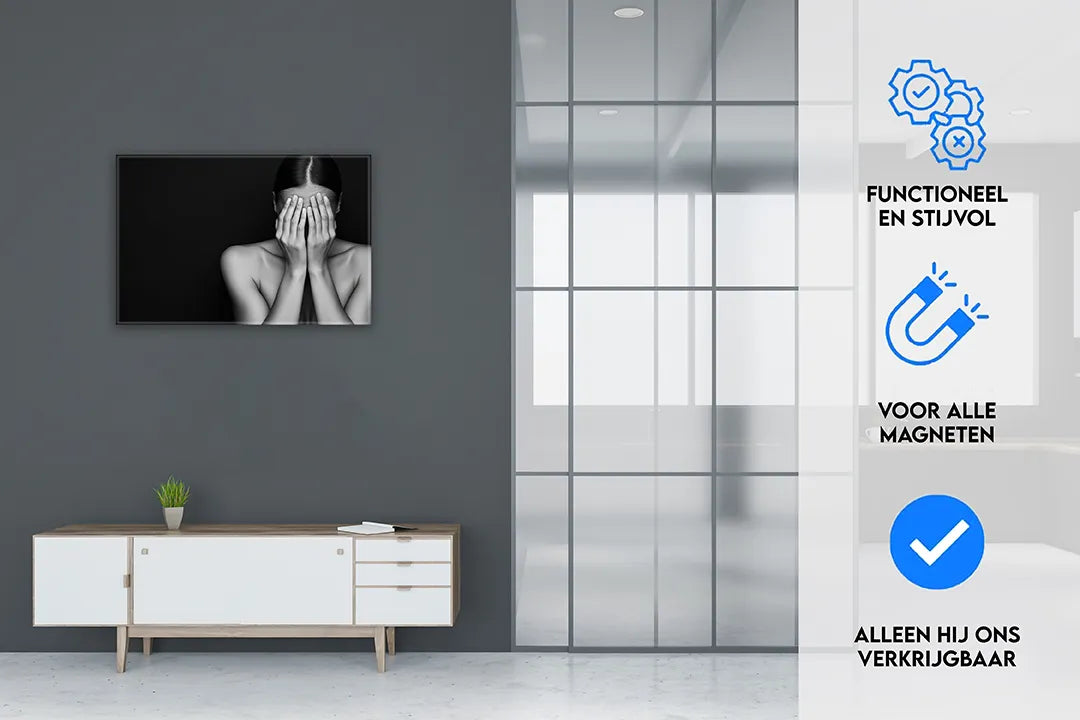 Minimalistisch zwart-wit metalen magneetbord - droog uitwisbaar & magnetisch
