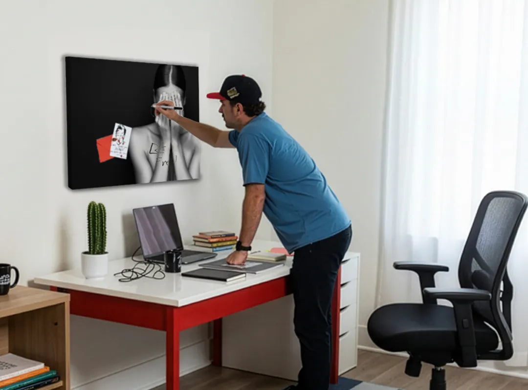 Minimalistisch zwart-wit metalen magneetbord - droog uitwisbaar & magnetisch