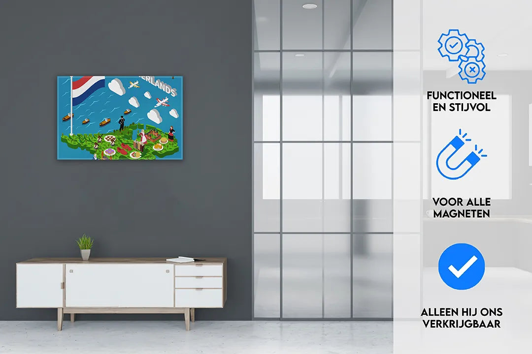 Metalen Magneetbord met Nederlands Thema – droog uitwisbaar & magnetisch