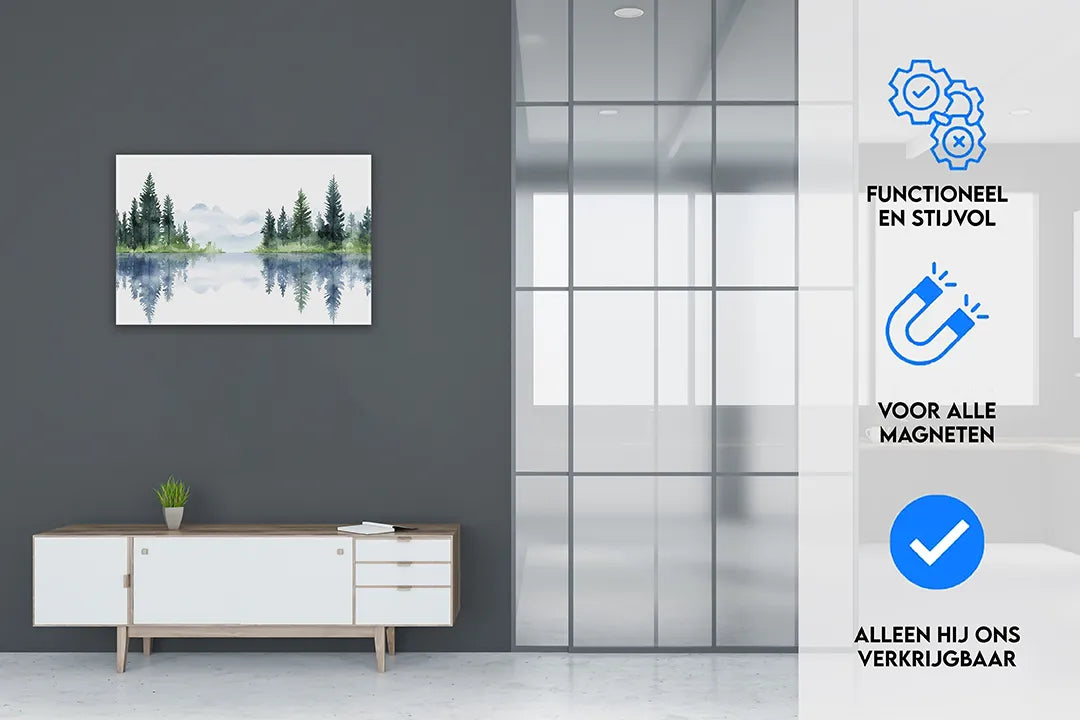 Metalen magneetbord met serene natuurprint – droog uitwisbaar & magnetisch