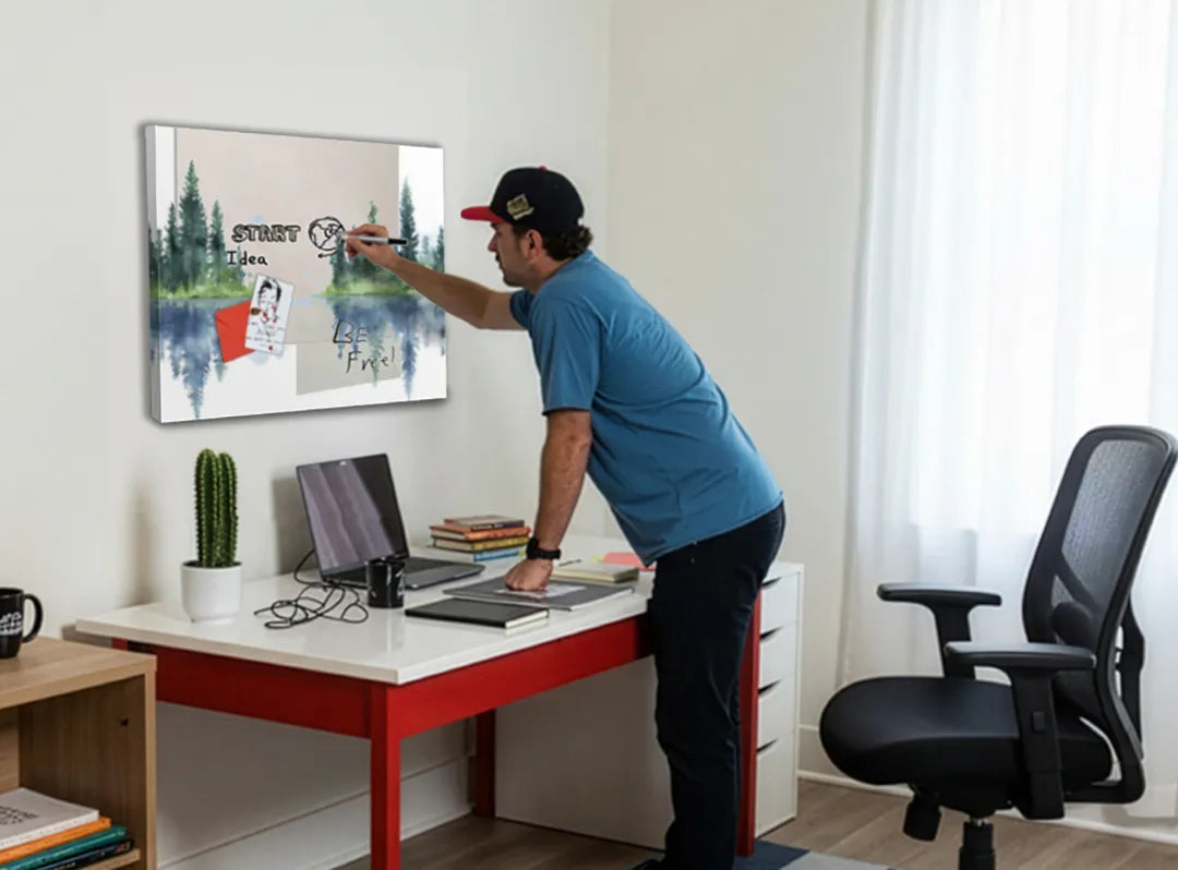 Metalen magneetbord met serene natuurprint – droog uitwisbaar & magnetisch