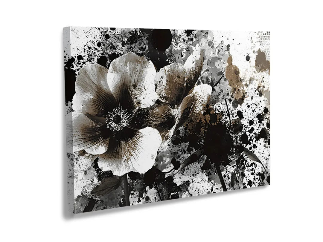 Metalen bord met abstracte bloemen in zwart en bruin, ideaal als magneetbord.