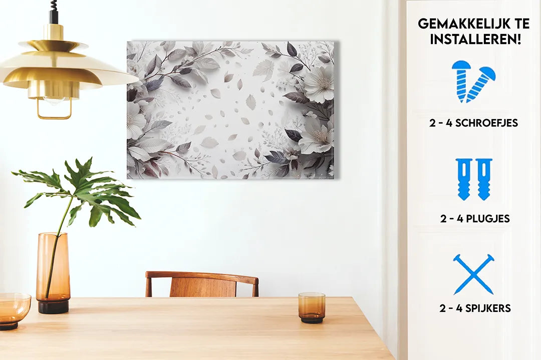 Elegant metalen magneetbord met bloemenmotief - droog uitwisbaar & magnetisch