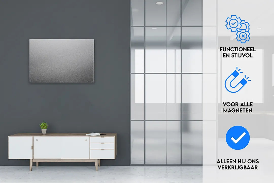 Modern metalen magneetbord in luxe grijs – droog uitwisbaar & magnetisch