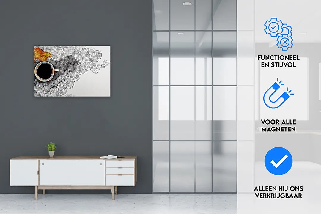 Metalen magneetbord met koffie en abstracte stippen – droog uitwisbaar & magnetisch