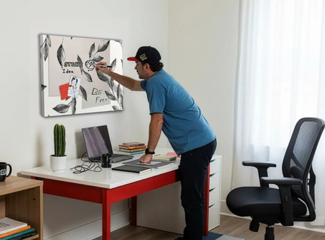 Metalen magneetbord met mooie bladerenprint - droog uitwisbaar & magnetisch