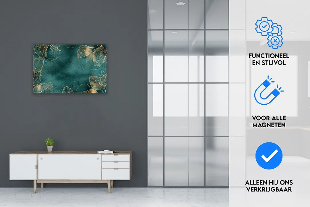 Elegant metalen magneetbord met bladeren patroon - droog uitwisbaar & magnetisch