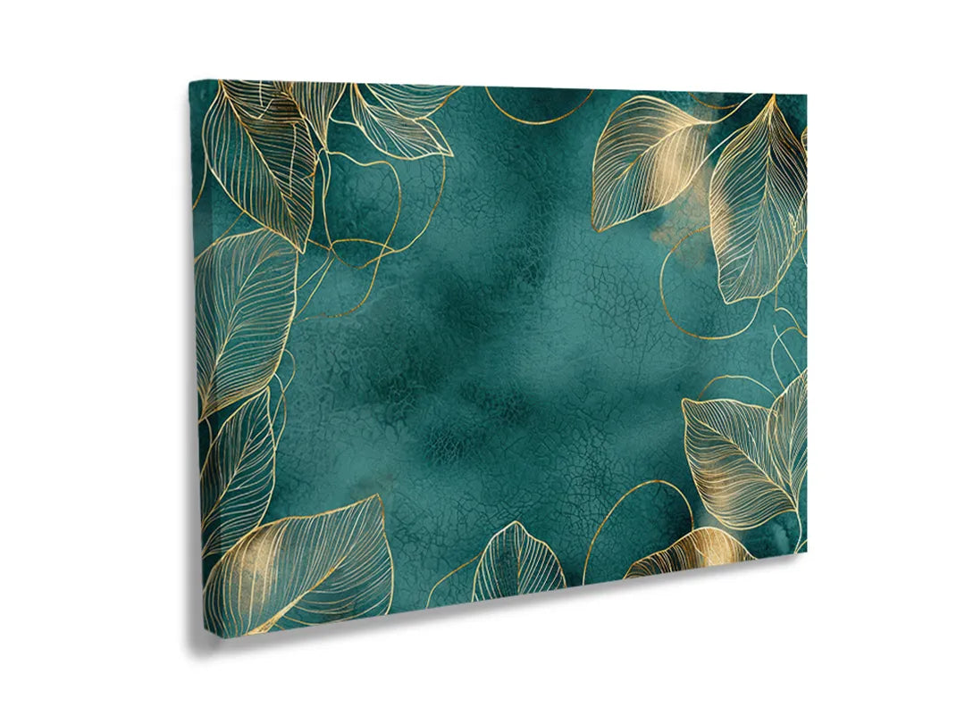 Metalen bord met bladeren patroon in een groene tint.