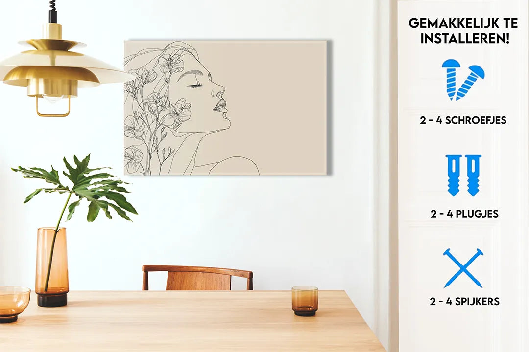 Elegante metalen magneetbord met vrouwelijk portret – droog uitwisbaar & magnetisch