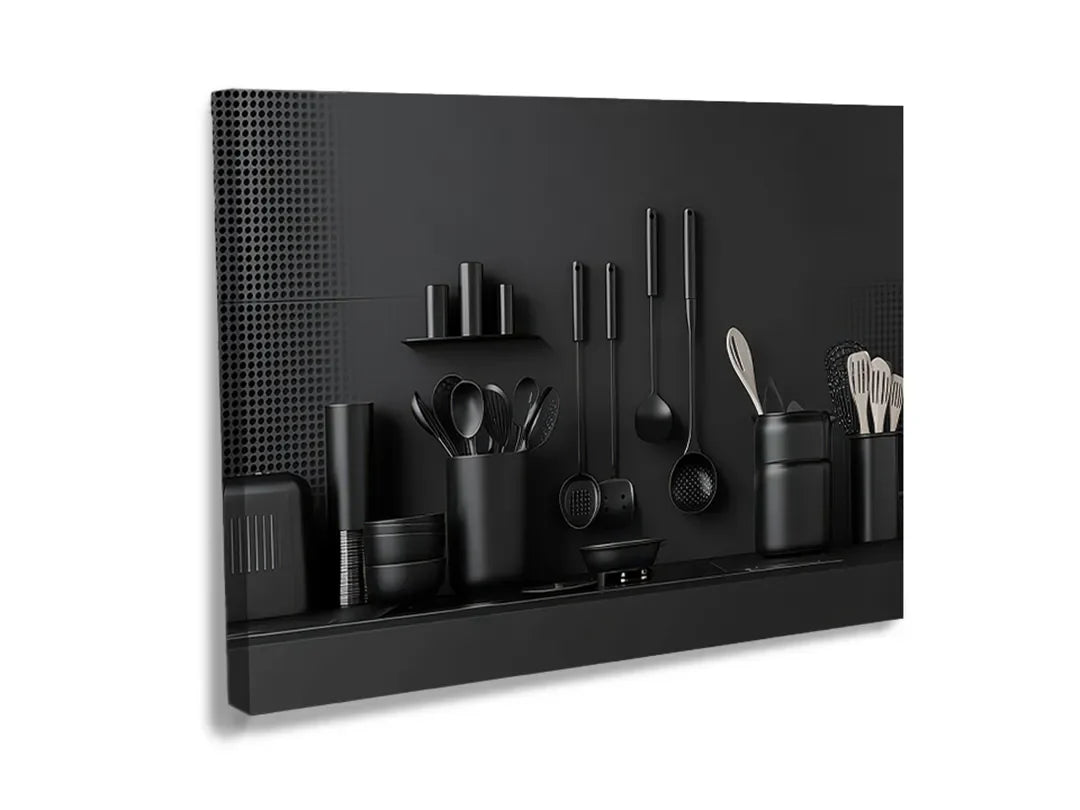 Zwart metalen bord dat kan dienen als memobord en magneetbord voor in de keuken.