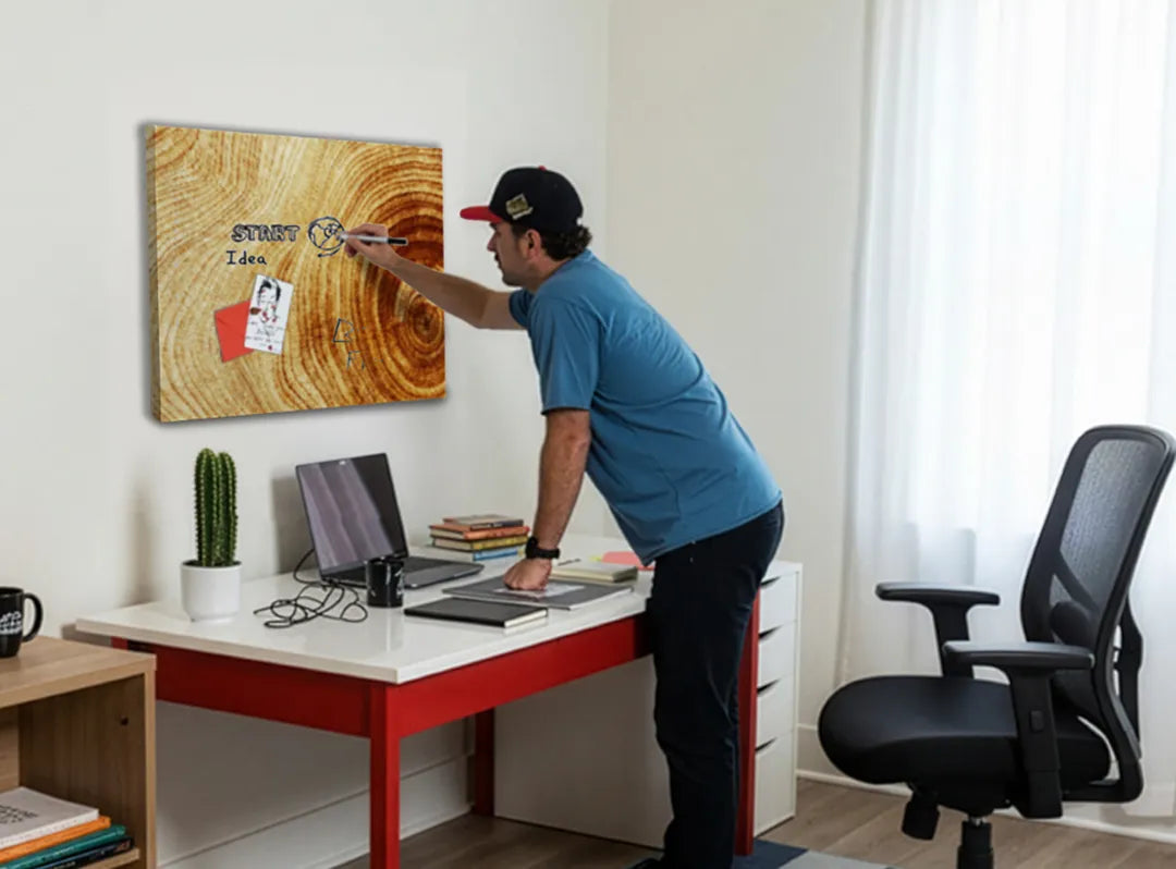 Metalen magneetbord met houtdesign - droog uitwisbaar & magnetisch