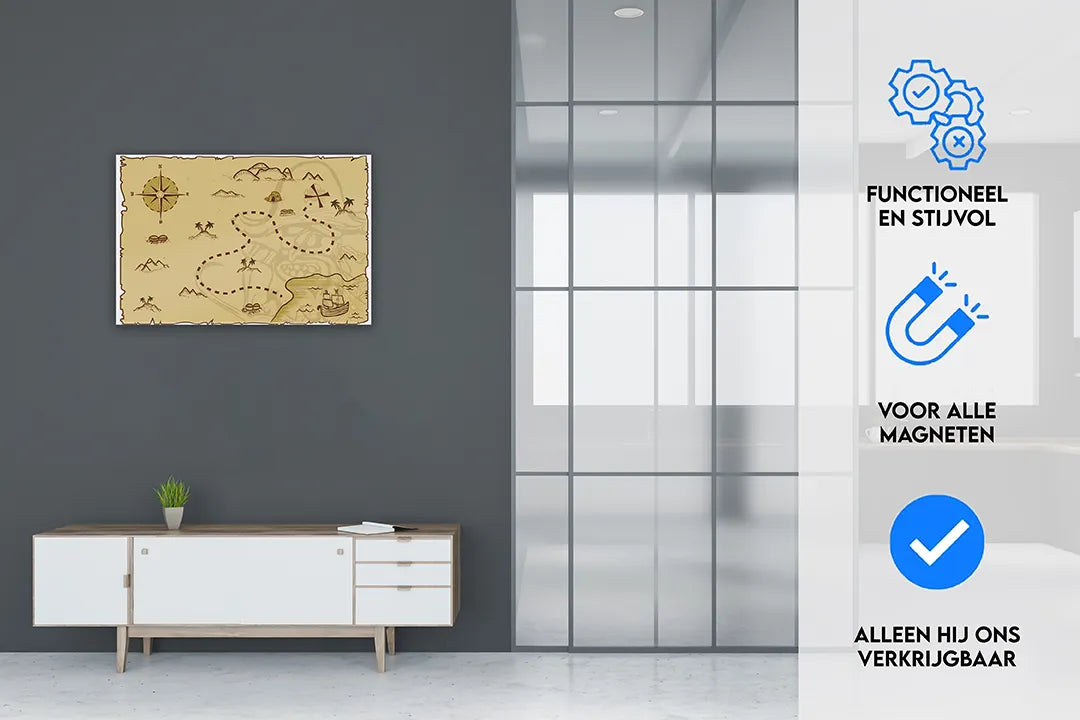 Metalen magneetbord met schatkaart ontwerp – droog uitwisbaar & magnetisch