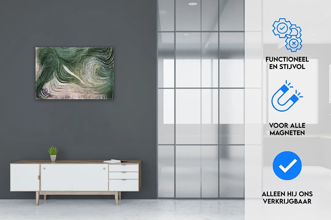 Abstract metalen magneetbord in groene tinten – droog uitwisbaar & magnetisch
