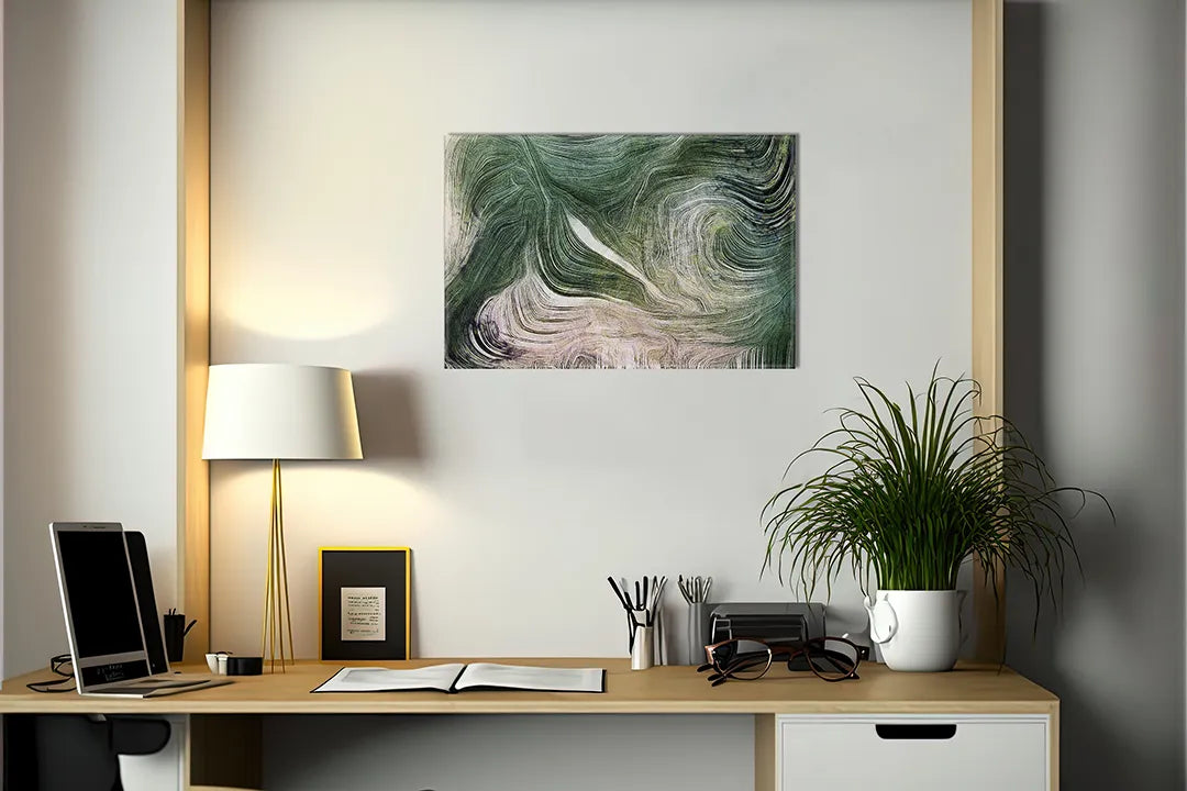 Abstract metalen magneetbord in groene tinten – droog uitwisbaar & magnetisch