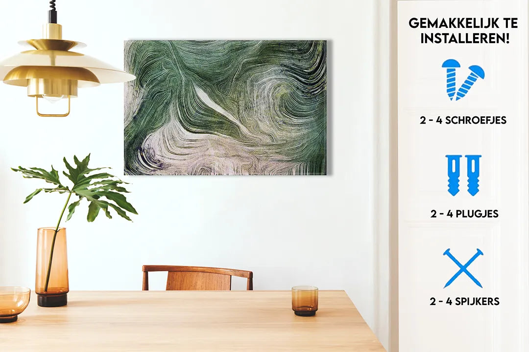 Abstract metalen magneetbord in groene tinten – droog uitwisbaar & magnetisch