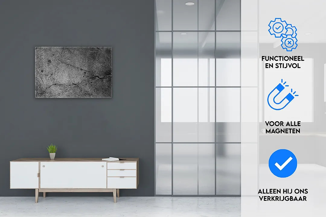 Metalen magneetbord met betonlook - decoratief en functioneel – droog uitwisbaar & magnetisch