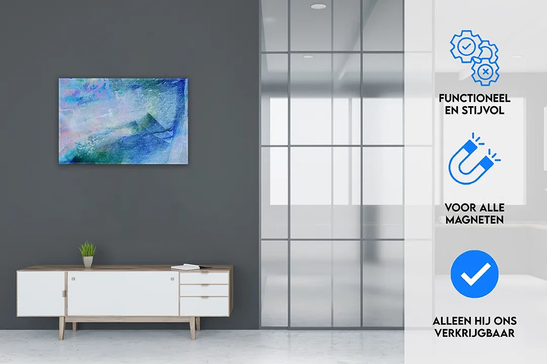 Decoratief blauw aluminium magneetbord voor in huis – droog uitwisbaar & magnetisch