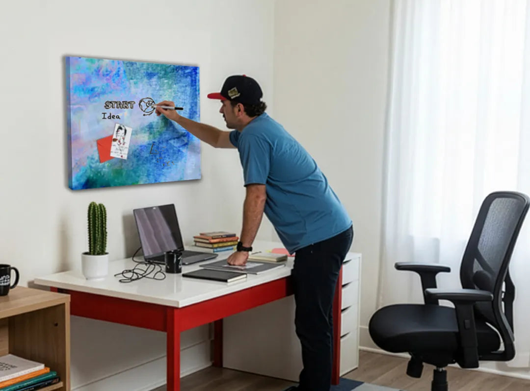 Decoratief blauw aluminium magneetbord voor in huis – droog uitwisbaar & magnetisch