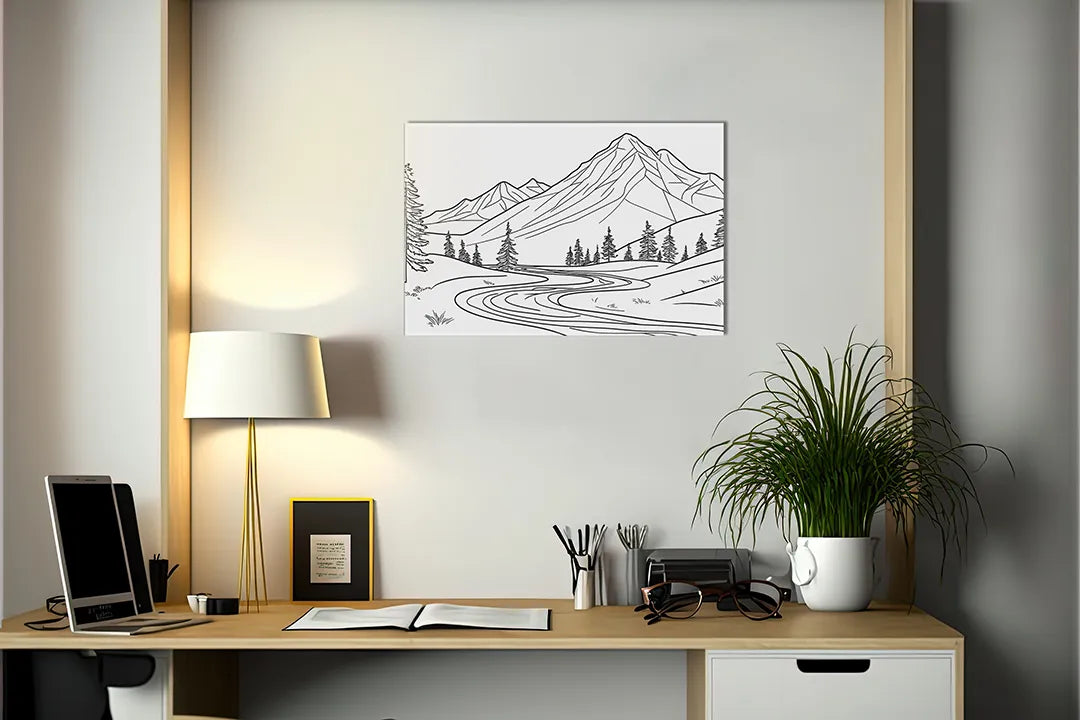 Metalen magneetbord met berglandschap - decoratief en functioneel - droog uitwisbaar & magnetisch