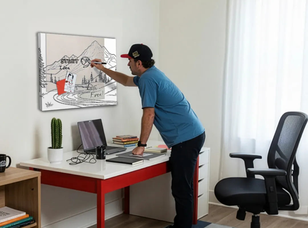 Metalen magneetbord met berglandschap - decoratief en functioneel - droog uitwisbaar & magnetisch