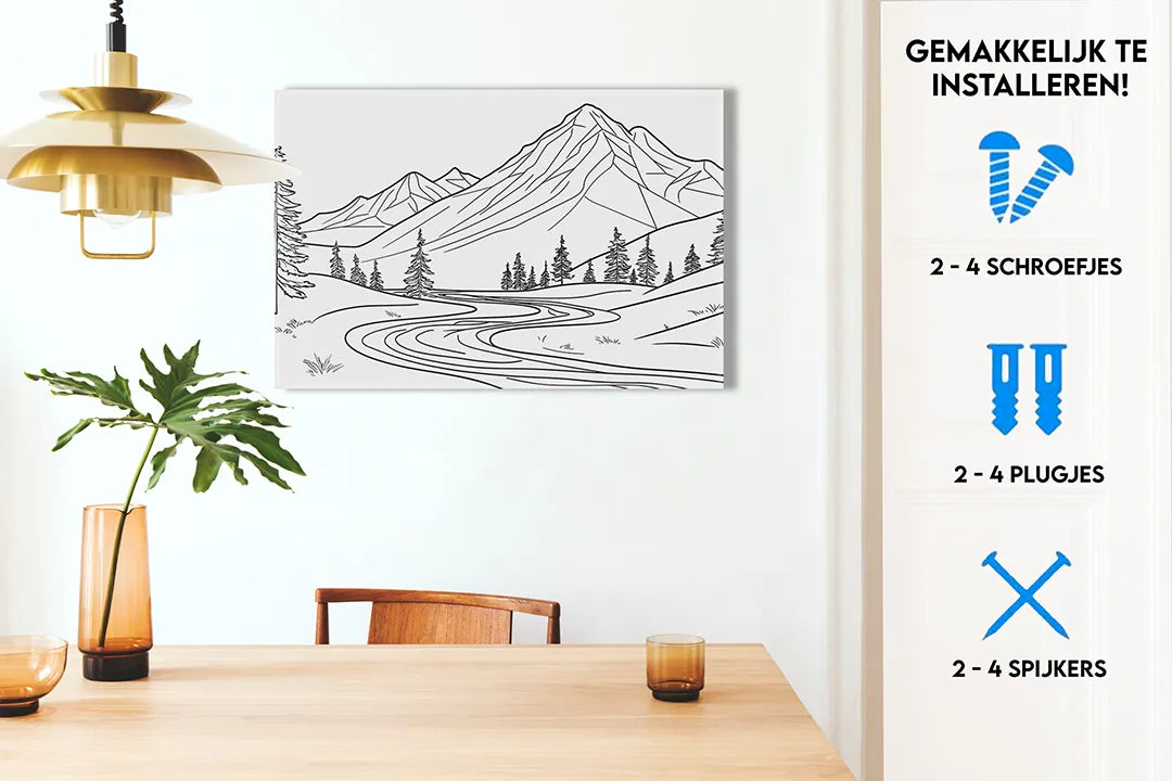 Metalen magneetbord met berglandschap - decoratief en functioneel - droog uitwisbaar & magnetisch