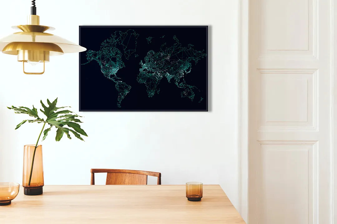 Metalen magneetbord wereldkaart met geometrisch design – droog uitwisbaar & magnetisch