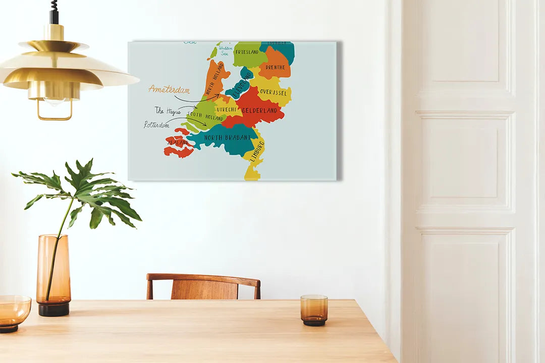 Kleurrijk metalen magneetbord met Nederland kaart - droog uitwisbaar & magnetisch