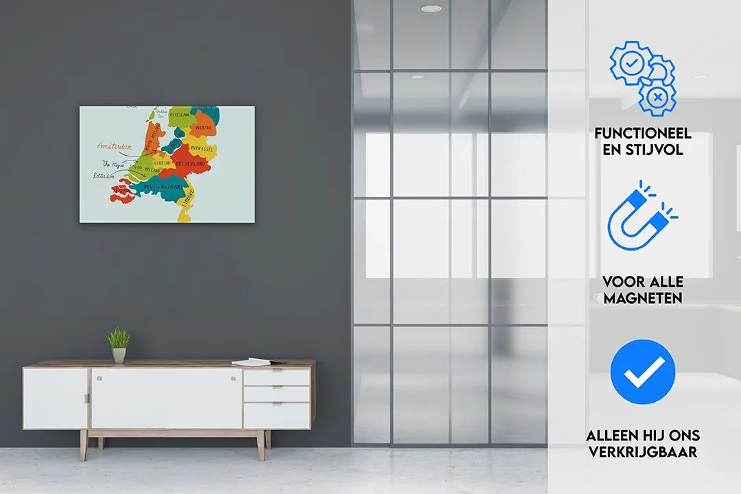 Kleurrijk metalen magneetbord met Nederland kaart - droog uitwisbaar & magnetisch