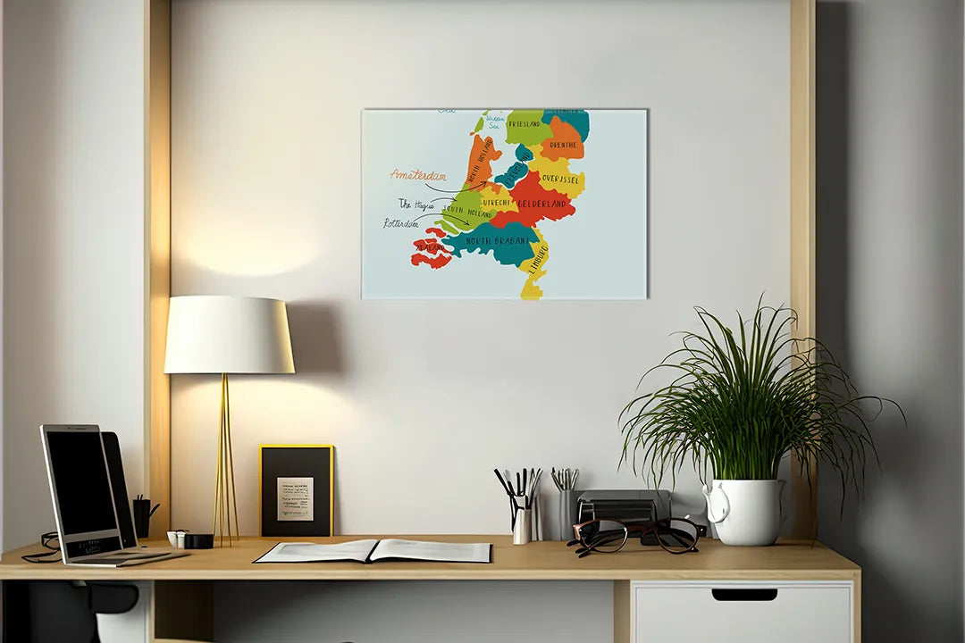Kleurrijk metalen magneetbord met Nederland kaart - droog uitwisbaar & magnetisch
